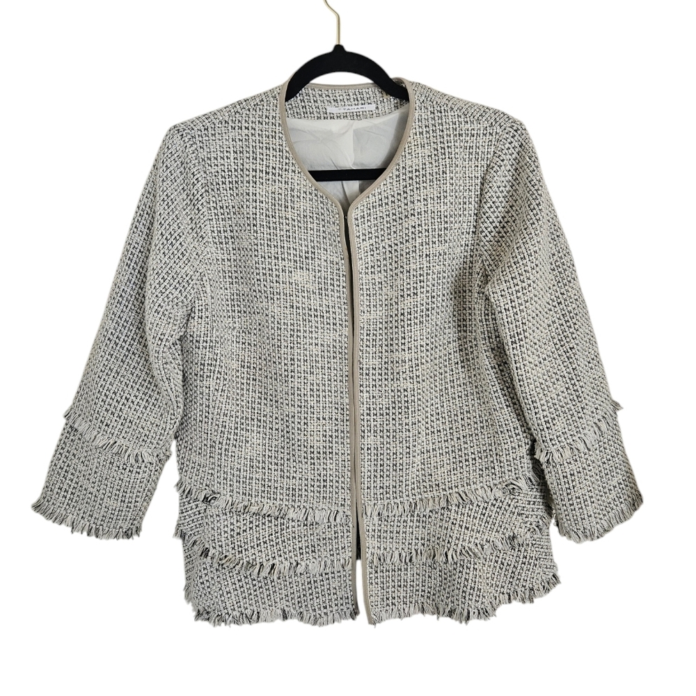 T Tahari Antique Madeline Tweed Jacket with Fringes Women's Size M